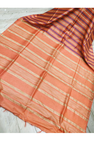 All Over Contrast Color Stripes Pattern Soft Silk Saree (KR1041)